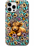 Highland Cow with Bow and Sunflowers Western Magsafe Phone Case 3D Sublimation