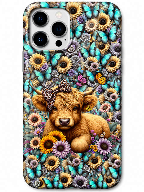 Highland Cow with Bow and Sunflowers Western Magsafe Phone Case 3D Sublimation