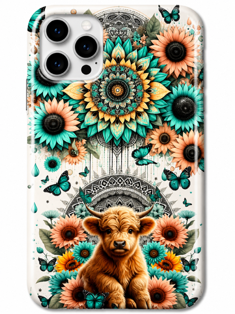 Highland Cow and large Sunflower Western Magsafe Phone Case 3D Sublimation